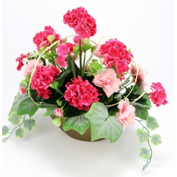 Wiązanka STROIK sztuczne PELARGONIE RÓŻOWE + mix kwiatów premium